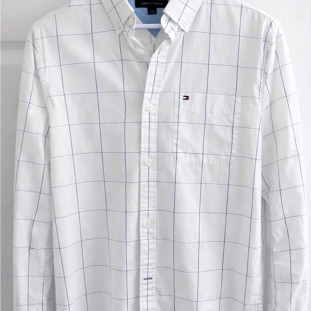 Tommy Hilfiger Blue and White Plaid Men's Shirt